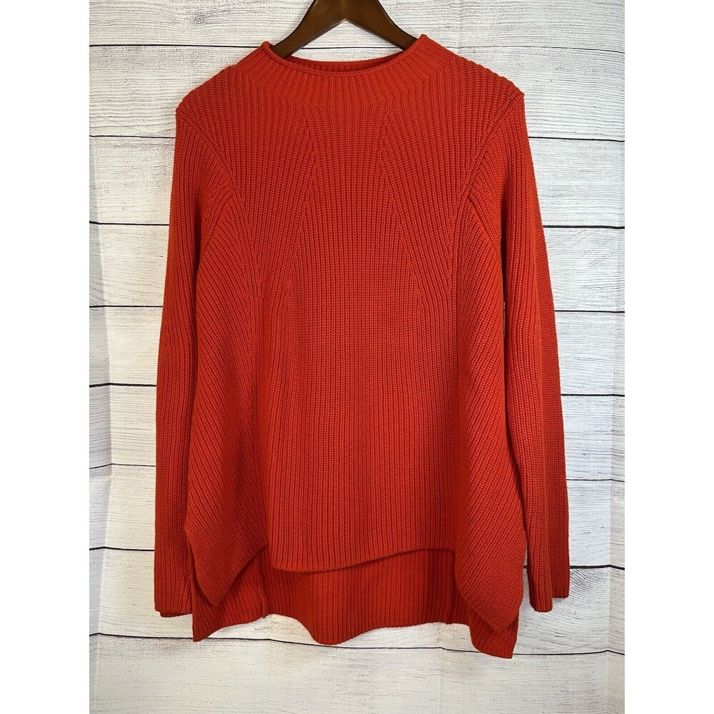 Oui Women's Sweater Knit Top Tomato Red 100% Cotton Large EUC